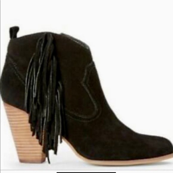 AUTHENTIC STEVE MADDEN SUEDE FRINGE BLACK BOOTIES SZ 7.5 - Picture 1 of 12